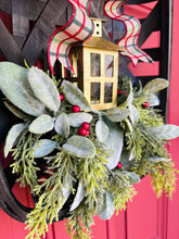 Load image into Gallery viewer, Rustic farmhouse tobacco basket lantern wreath
