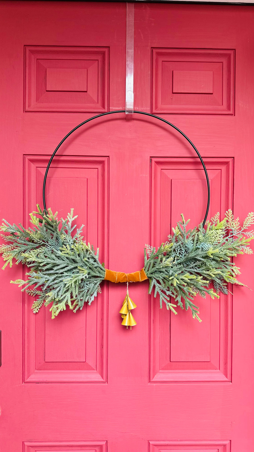 Pine and bells modern minimalist hoop wreath