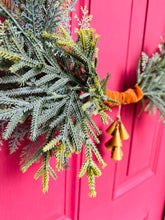 Load image into Gallery viewer, Pine and bells modern minimalist hoop wreath
